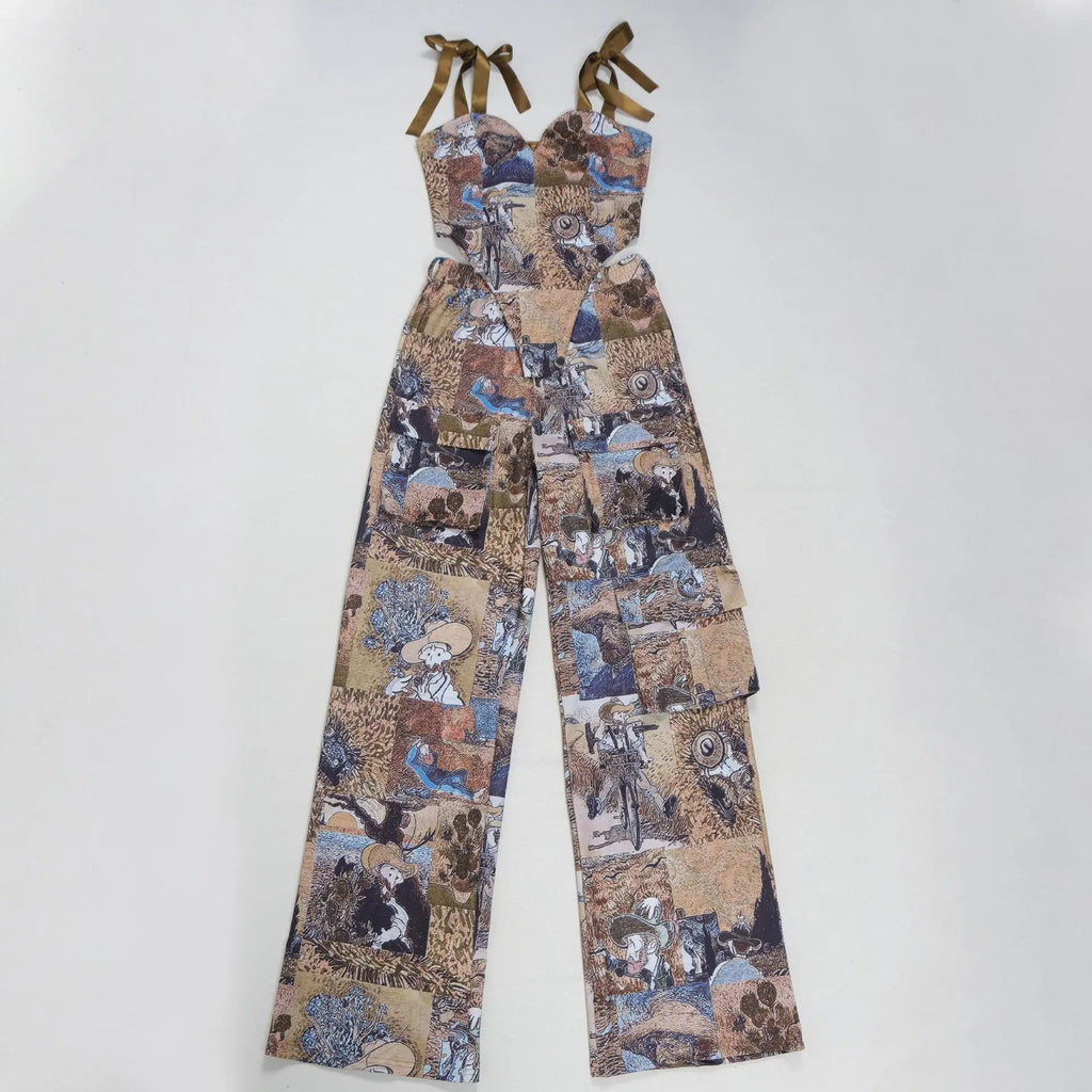 Pant Set Women Two Piece Sets Drawstring Strapless Matching Sets Sexy Leopard Print Tops Long Cargo Pants High Waist 2025 Y2k