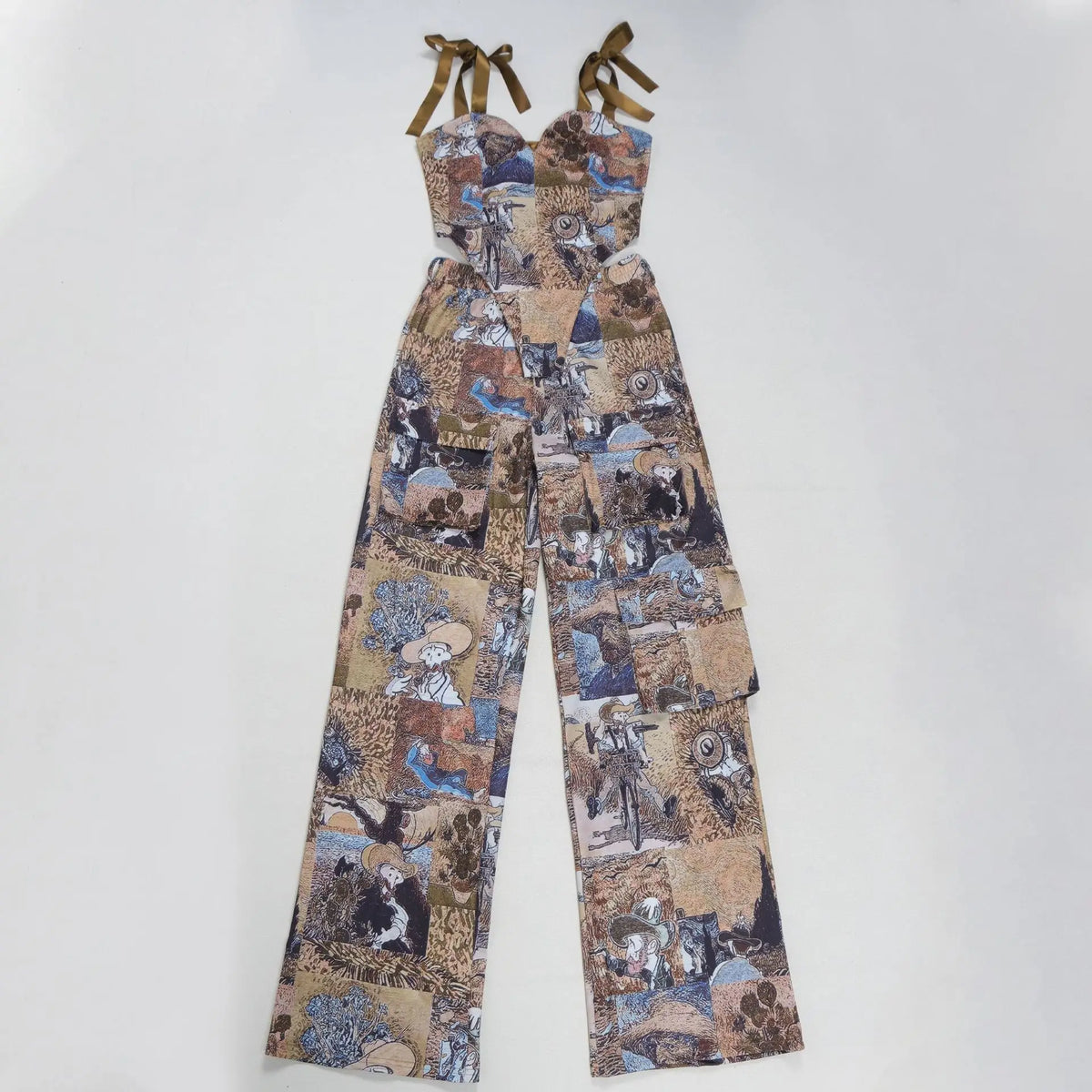 Pant Set Women Two Piece Sets Drawstring Strapless Matching Sets Sexy Leopard Print Tops Long Cargo Pants High Waist 2025 Y2k