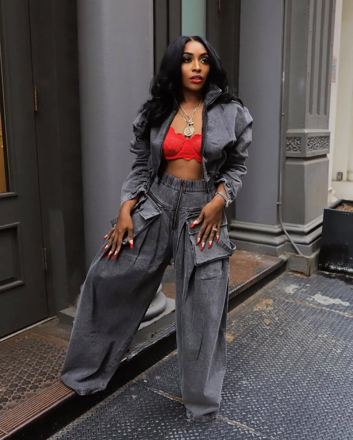 Denim Two Piece Sets Women Coat Jacket Wide Leg Pants Jeans Suits Matching Sets Trousers Outfits 2025 Y2k Streetwear Party