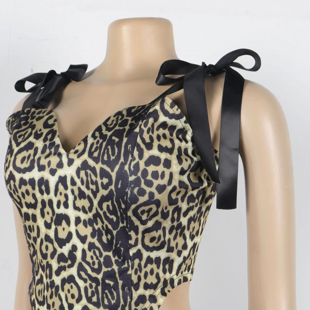 Pant Set Women Two Piece Sets Drawstring Strapless Matching Sets Sexy Leopard Print Tops Long Cargo Pants High Waist 2025 Y2k