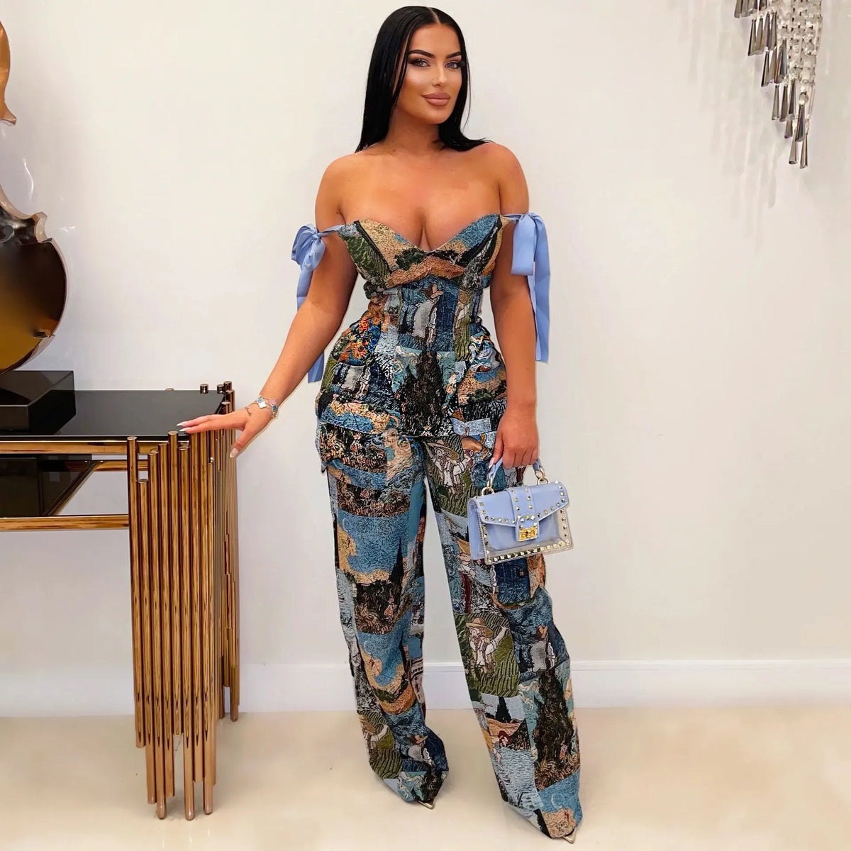 Pant Set Women Two Piece Sets Drawstring Strapless Matching Sets Sexy Leopard Print Tops Long Cargo Pants High Waist 2025 Y2k