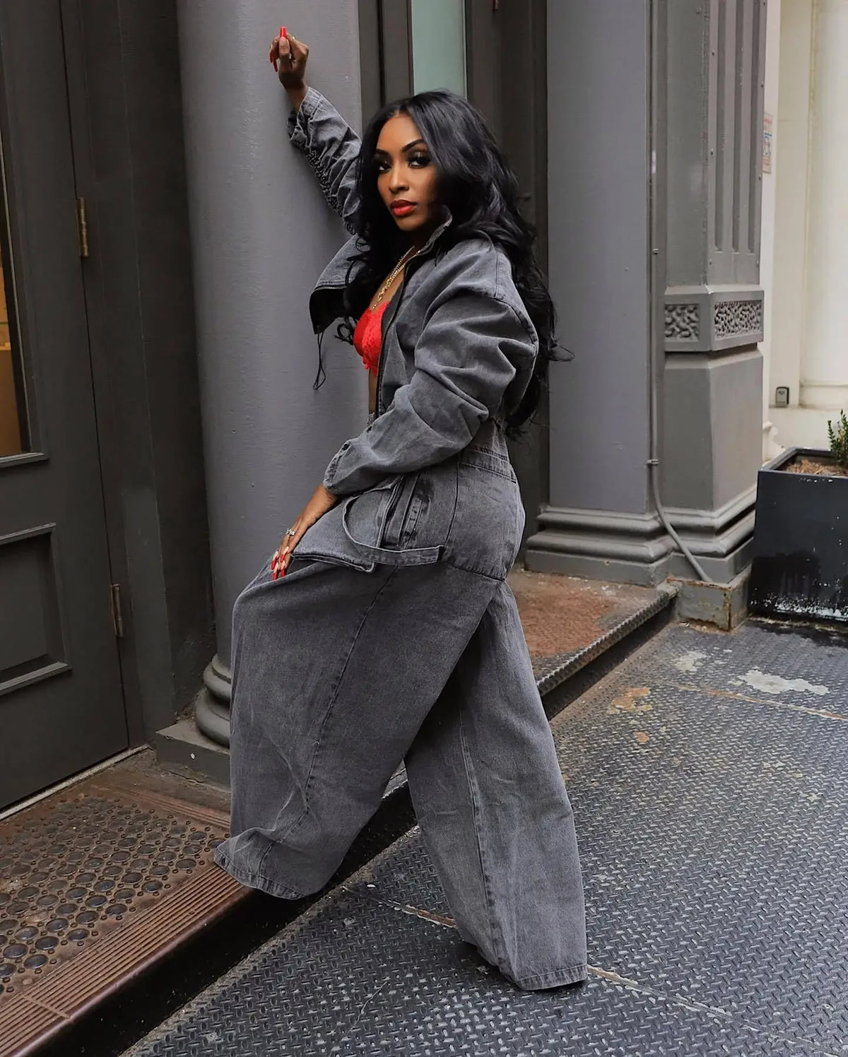 Denim Two Piece Sets Women Coat Jacket Wide Leg Pants Jeans Suits Matching Sets Trousers Outfits 2025 Y2k Streetwear Party