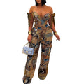 Pant Set Women Two Piece Sets Drawstring Strapless Matching Sets Sexy Leopard Print Tops Long Cargo Pants High Waist 2025 Y2k