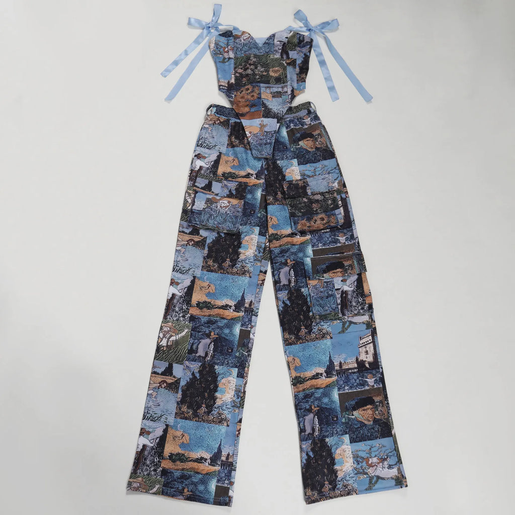 Pant Set Women Two Piece Sets Drawstring Strapless Matching Sets Sexy Leopard Print Tops Long Cargo Pants High Waist 2025 Y2k