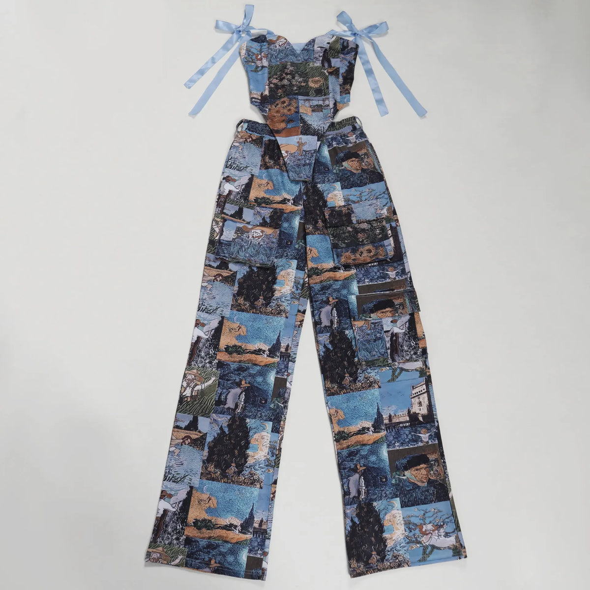 Pant Set Women Two Piece Sets Drawstring Strapless Matching Sets Sexy Leopard Print Tops Long Cargo Pants High Waist 2025 Y2k